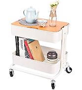 Melody House 2-Tier Metal Utility Rolling Cart Storage Side End Table with Cover Board for Office...
