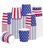 RUSPEPA 5oz Patriotic Paper Cups, American Flag Red White Blue Stars & Stripes Design Disposable ...