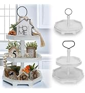 3 Tiered Tray Stand White Tier Serving Tray, Three Decorative Trays, Wooden Cupcake Stand 3 Tiere...