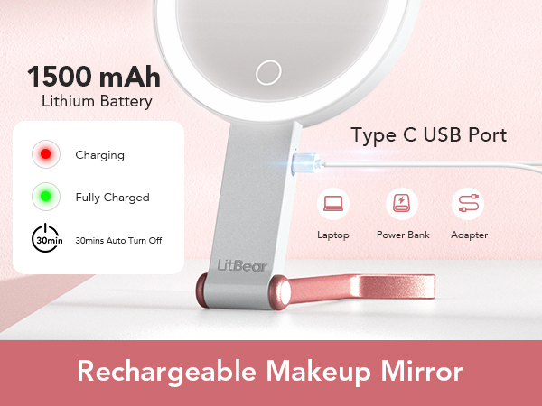 rechargeable travel makeup mirror