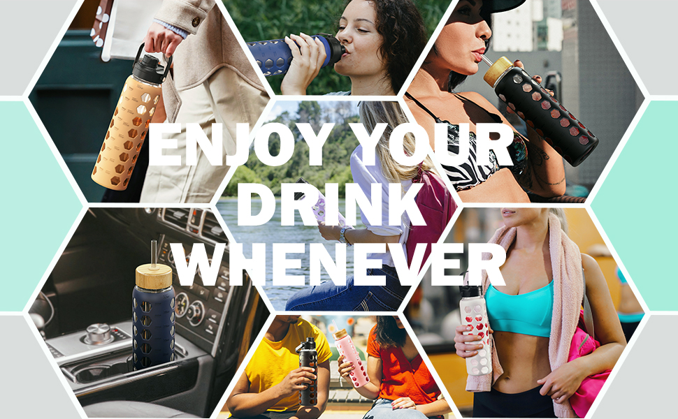 glass water bottle with straw lid