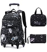 ZHANAO Rolling Backpacks for Boys Girls Trolley School Bags Starry-Sky Print Primary Middle Schoo...