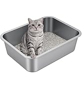 Idymere Stainless Steel Litter Box with High Sided, Metal Cat Litter Box, Odor-Free, Non-Stick Li...