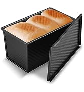 KITESSENSU Carbon Steel Pullman Loaf Pan with Lid, 1 lb Dough Capacity, Black, Non-Stick, Bread a...