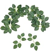 InnoGear 50pcs Artificial Green Leaves Bulk Rose Leaves Artificial Greenery Fake Rose Flower Leav...