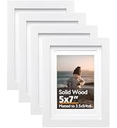 KINLINK 5x7 Picture Frame White, Solid Wood Frames with Acrylic Plexiglass for Pictures 4x6 With ...