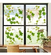 Supzone Green Vine Static Window Clings 2 Sets - Spring Hanging Green Leaves Window Decals, Reusa...