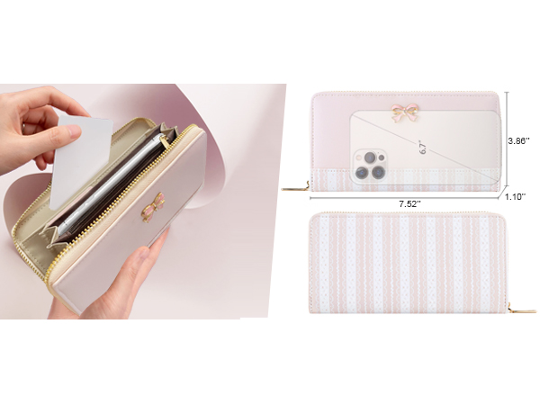 large cash bow wallet long zipper wallet cute phone wallets zip around wallets for women