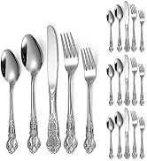 A · HOUSEWARE Retro Royal Silverware Silver Flatware Set for 4 Stainless Stainless Forks Spoons K...
