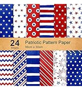 Whaline 24 Sheet Patriotic Pattern Paper Watercolor Star Firework Scrapbook Specialty Paper 30x30...
