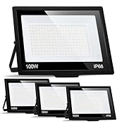 4 Pack 100W LED Flood Light Outdoor with Plug, IP66 Waterproof Exterior Security Floolights, 1200...