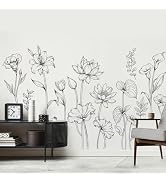 Large Black and White Flower Wall Decals Simple Modern Minimalist Garden Flower Set Wall Stickers...