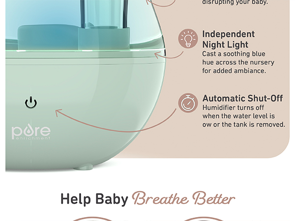 thoughtfully designed transparent tank night light 360 mist nozzle whisper quiet auto shut off