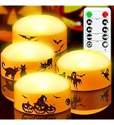 Yakpo 4 Pack Halloween LED Pumpkin Lights with Remote Control and Timer | Flameless flickering or...