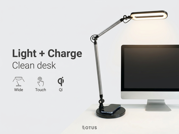 adjustable LED desk lamp with wireless charging base for home office desk setup