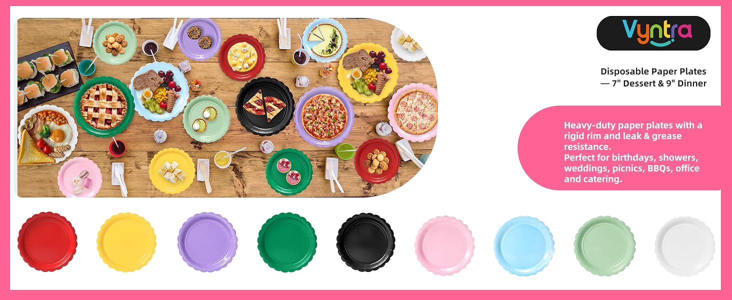 7 9 inch dessert dinner disposable paper plates red yellow green white black pink blue