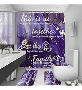 juwute 4Pcs Family Marble Shower Curtain Set,Purple Home Inspirational Bathroom Sets with Shower ...