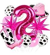 Hot Pink 2 Balloon Number, cowgirl balloons, Cow Print Balloons, Confetti Pink Helium Latex Ballo...