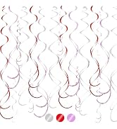 BEISHIDA Red Pink and Silver Hanging Swirls Party Decorations Plastic Streamer for Girl Birthday ...