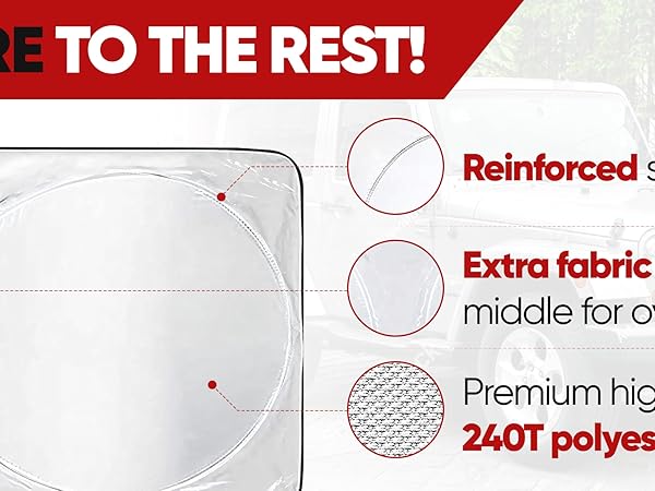 Features and how to fold windshield sunshade. fits in small pouch, easy to fold, multiple sizes