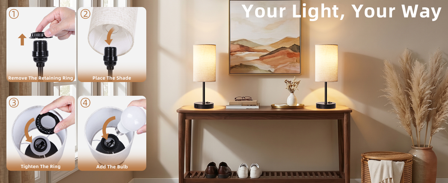 ZJOJO Bedside Small Lamps with 3 Way Dimmable Rocker Switch and AC Outlet