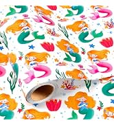 Burymento Mermaid Wrapping Paper Roll - 17in x 16.4ft, Cute Mermaid Ocean Gift Wrap for Girls Kid...