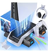 PS5 Stand and Cooling Station with Dual PS5 Controller Charging Station for Playstation 5 PS5 Con...