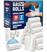 36 Gauze Rolls - 3" x 4.1yd - Soft and Breathable Rolled Gauze - Latex-Free Premium Individually ...