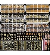 Teentior Nail Charms Gold Rhinestones for Nails with 15 Sheets Gold Nail Stickers, 6 Boxes Nail G...