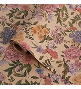 RayofSun Kraft Floral Wrapping Paper Roll 17 in x 32 ft Mini Roll Vintage Pink Peonies Wildflower...