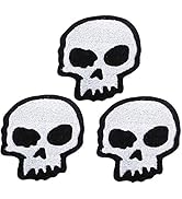 U-Sky Sew or Iron on Patches, 3pcs Skull Head Iron Patches for Clothing, White Embroidery Appliqu...