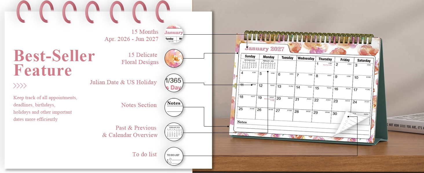 desk calendar 2026 standing flip desk calendar 2026-2027 calendar desktop calendar 2026 calendar