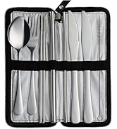 DEVICO Camping Utensils, Full-Size Reusable Silverware with Steak Knife, Boba Straw, Stainless St...