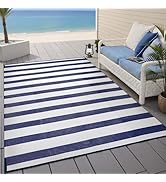 PureCozy Outdoor Waterproof Patio Rug 6x9 Plastic Straw Reversible Lightweight Outside Navy Blue ...