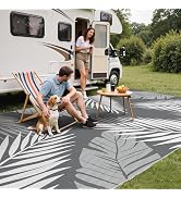 GENIMO Outdoor Rug 9' x 18' Waterproof for Patios Clearance, Reversible, Plastic Straw Camping Ru...