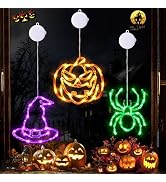 Joomer Battery Powered Halloween Window Lights Decorations 3 Pack | Orange Pumpkin Purple Hats Gr...