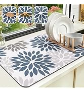 Findosom Floral Dish Drying Mat, 12" x 20" Super Absorbent & Hide Stain Coffee Mat, Cuttable Dryi...