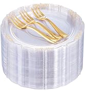 LIYH 200pcs Clear Gold Plastic Dessert Plates 7.5