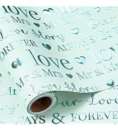 RUSPEPA Wedding Wrapping Paper, Mini Roll, Bridal Shower Gift Wrap, Mint Green Gold Foil LOVE Des...
