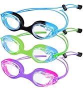 XDX Kids Swim Goggles, 3 Pack Swim Goggles with Adjust Bungee Strap, No Leaking Anti Fog Kids Gog...