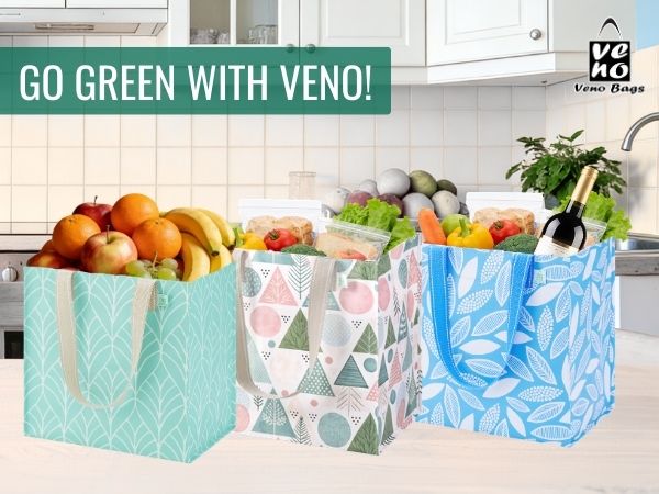 VENO women tote bag reusable grocery shopping bags heavy duty waterproof foldable large