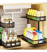 AURIKAR Under Sink Organizer 2-Pack, Metal 2-Tier Pull-Out Cabinet Shelf with Slide-Out Mesh Draw...