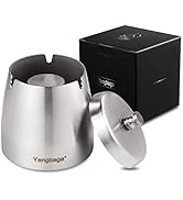 Yangbaga Large Ashtray with Lid for Cigarettes ,Windproof/Rainproof Stainless Steel Unbreakable M...