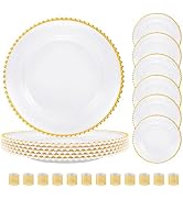 BESTVIP 18PCS White Charger Plates Set, 6 Acrylic Plate Chargers Bulk and 12 Napkin Rings, 13-Inc...