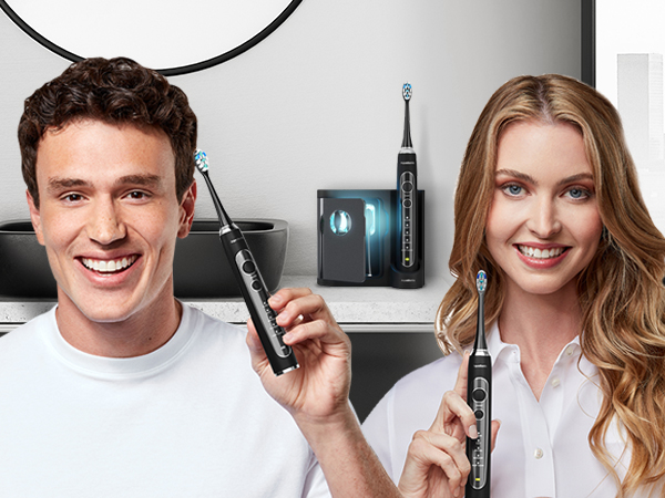 AquaSonic Black Series Electric Toothbrush with different cleaning modes, safe for sensitive teeth