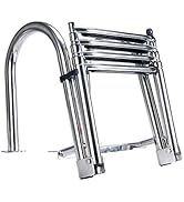 Amarine Made Boat Ladder 4 Steps Removable Premium Stainless Folding Rear Entry Pontoon Boat Ladd...