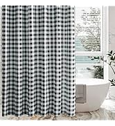Biscaynebay Textured Fabric Shower Curtains 72" X 72", Black & White Printed Checkered Linen Mode...