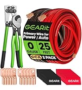 GEARit 0 Gauge CCA Ground Wire (25FT Each - Black and Red) All-in-One Kit: Crimping Tool, Cutter,...