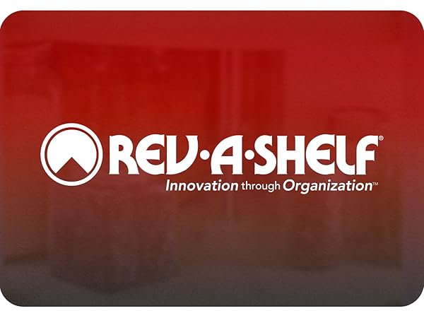 The Rev-A-Shelf logo, on a red gradient background. Text reads: Rev-A-Shelf.