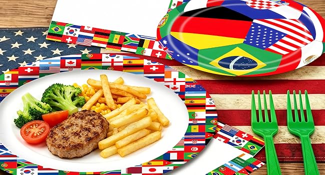 Bymugo 96 Pieces Soccer Party Tableware Set
